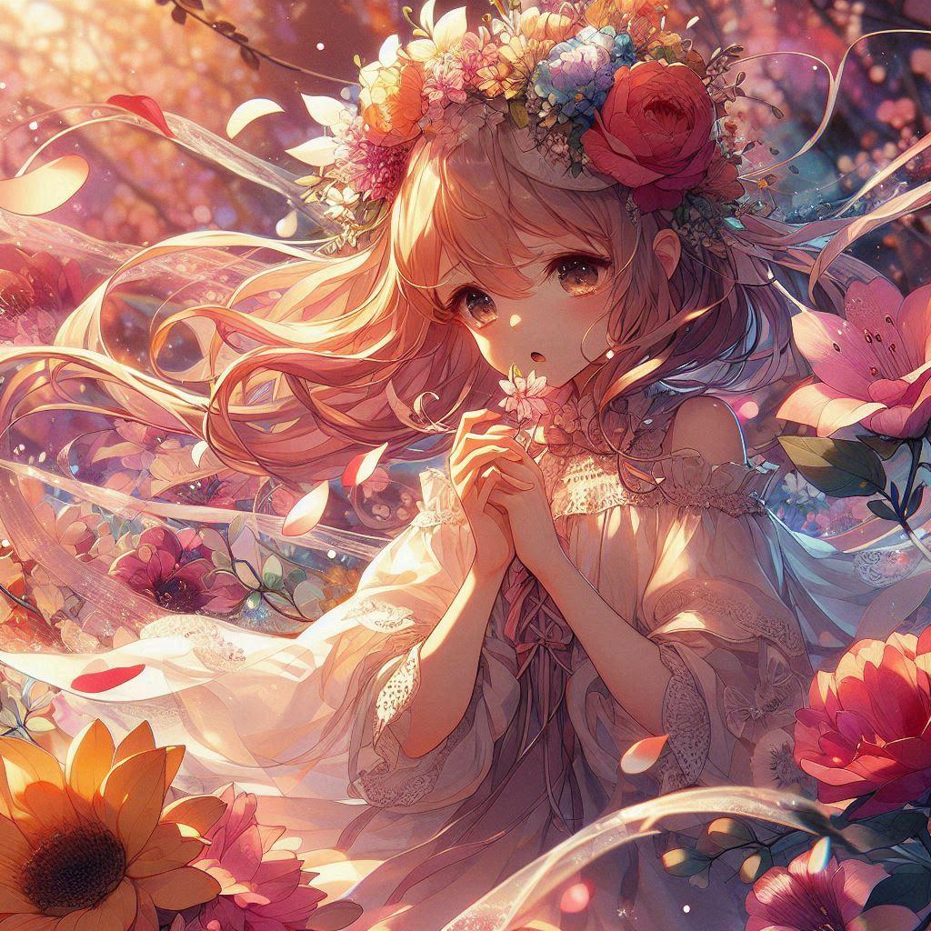 花を摘みながら悲しげな歌を歌う女の子
