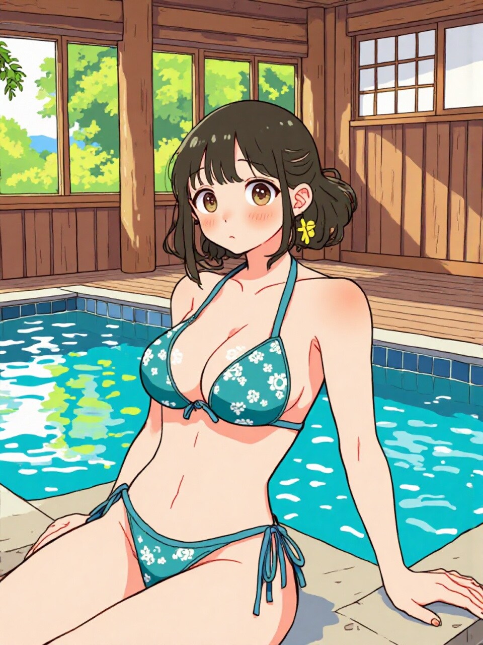 水着で・・・