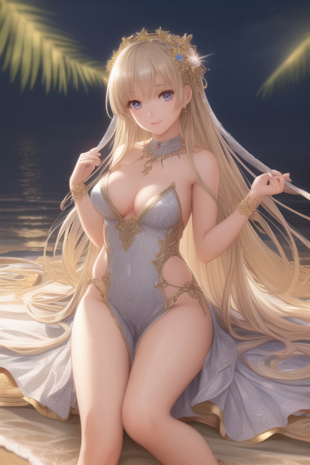 水辺で佇む金色の髪の少女