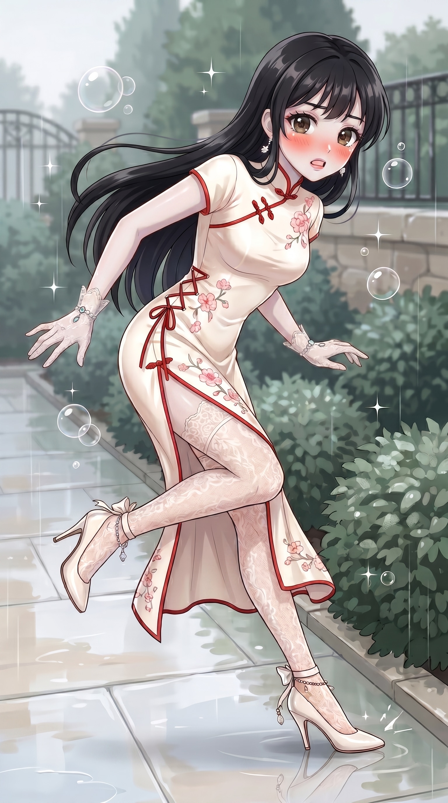 翠陰の緋縁旗袍