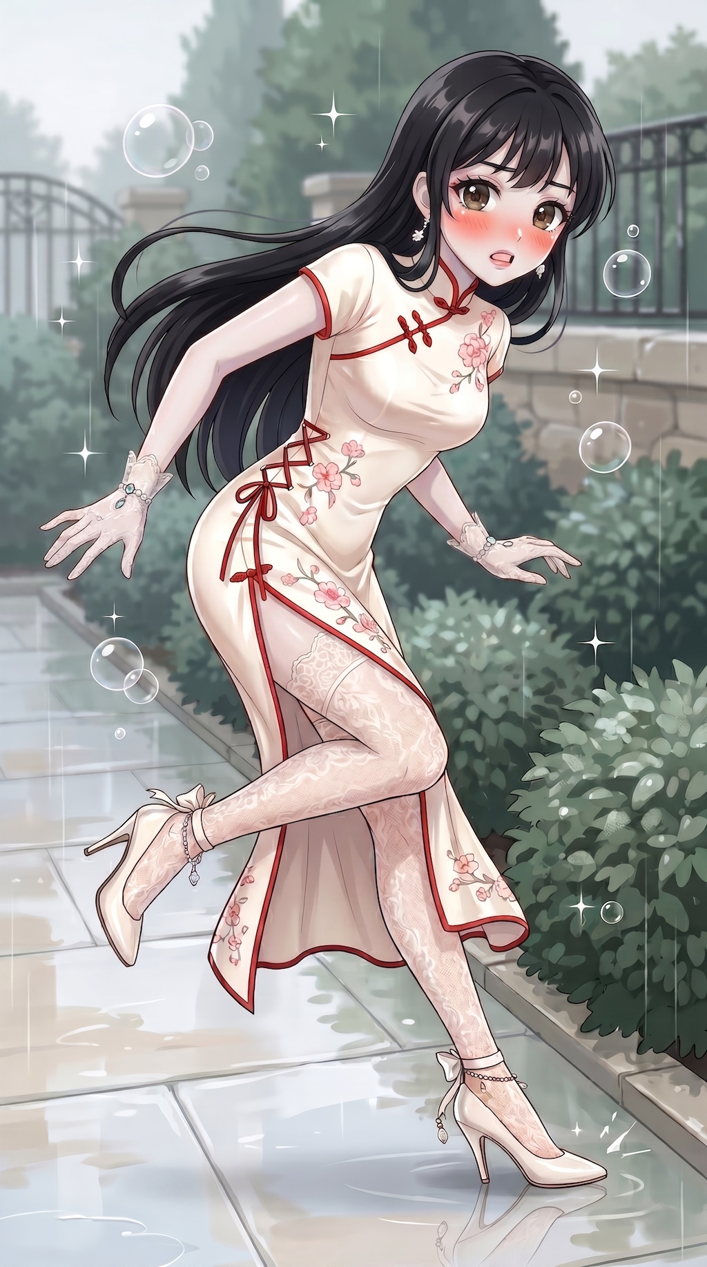 翠陰の緋縁旗袍