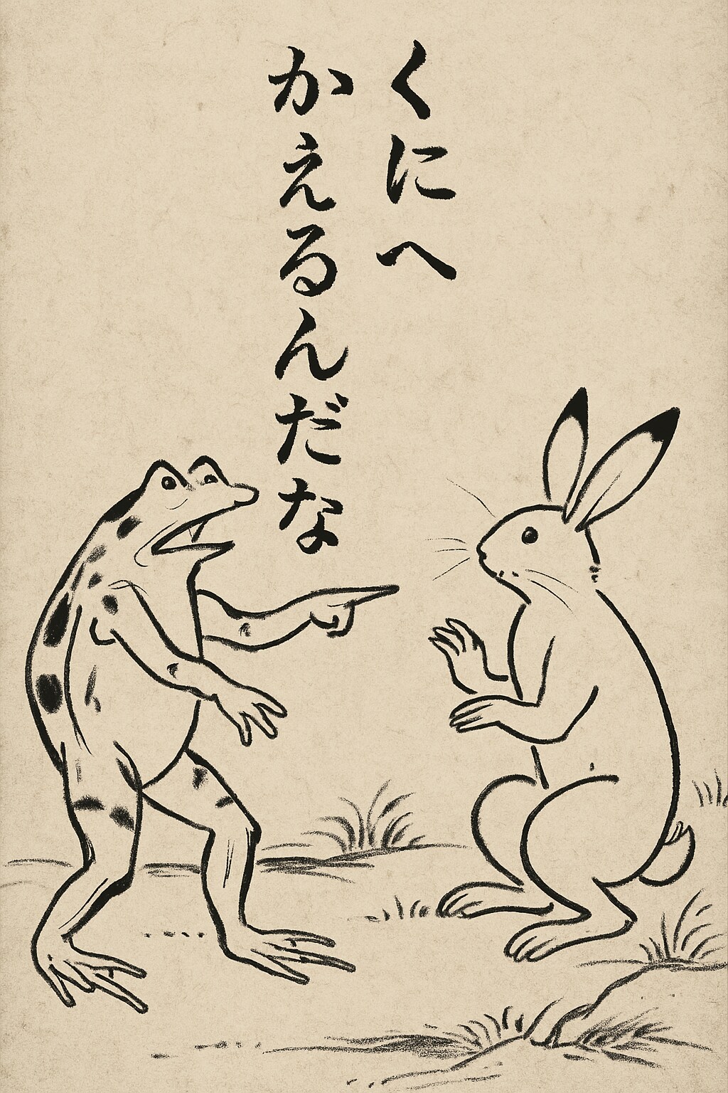 鳥獣戯画風にくにへかえす