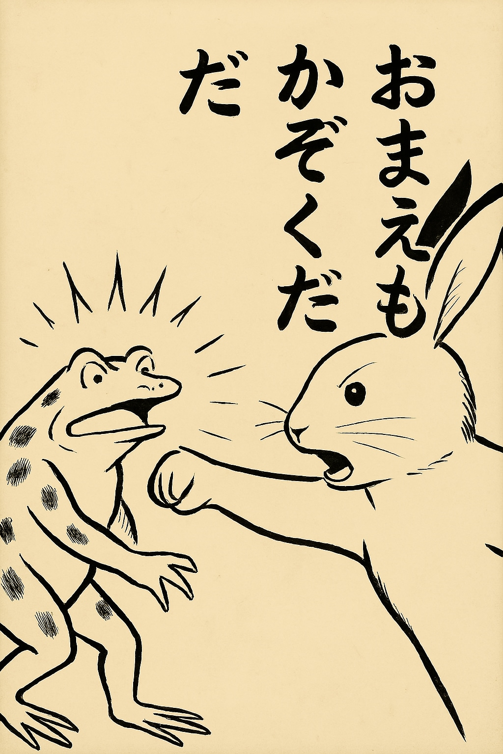 鳥獣戯画風にくにへかえす