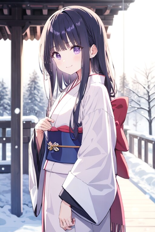 和装女子　雪見
