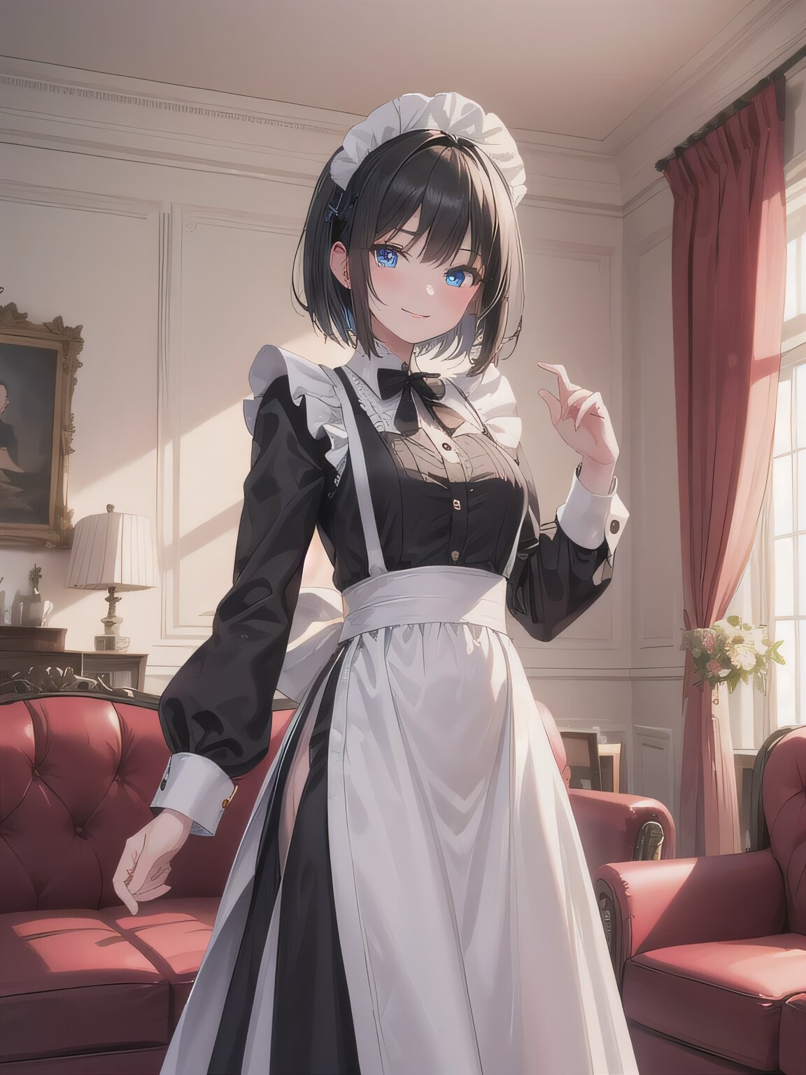 黒髪ボブでメイド服の少女 | の人気AIイラスト・グラビア