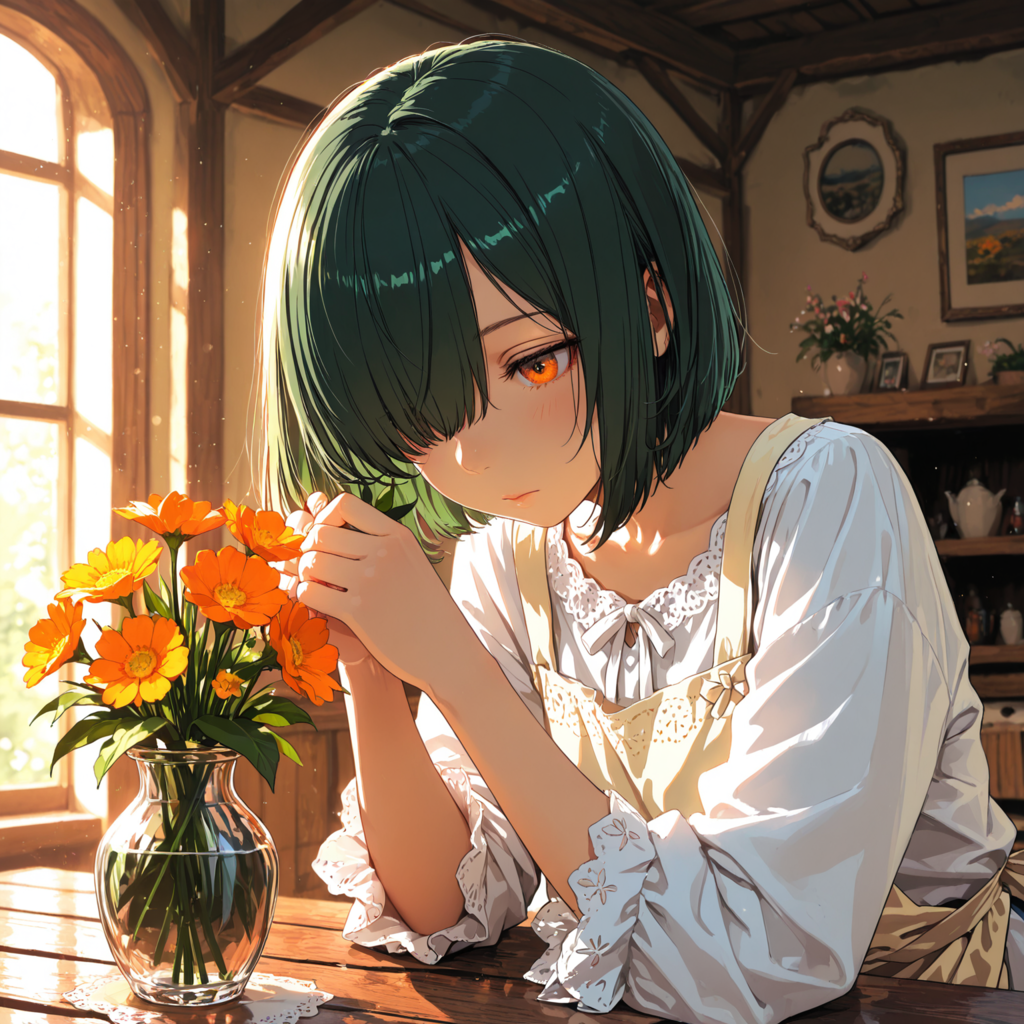 フラワーアレンジメントに挑戦するボブ子