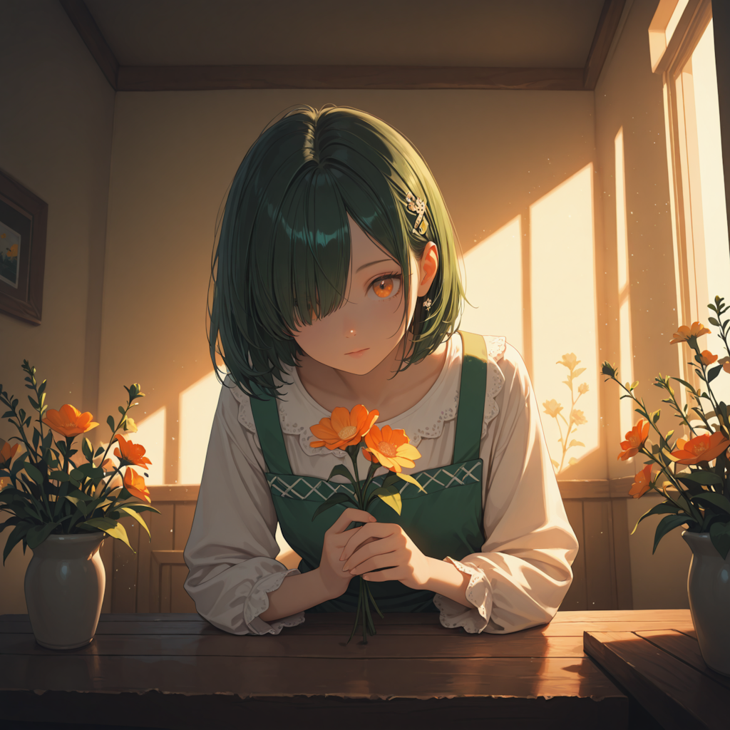 フラワーアレンジメントに挑戦するボブ子