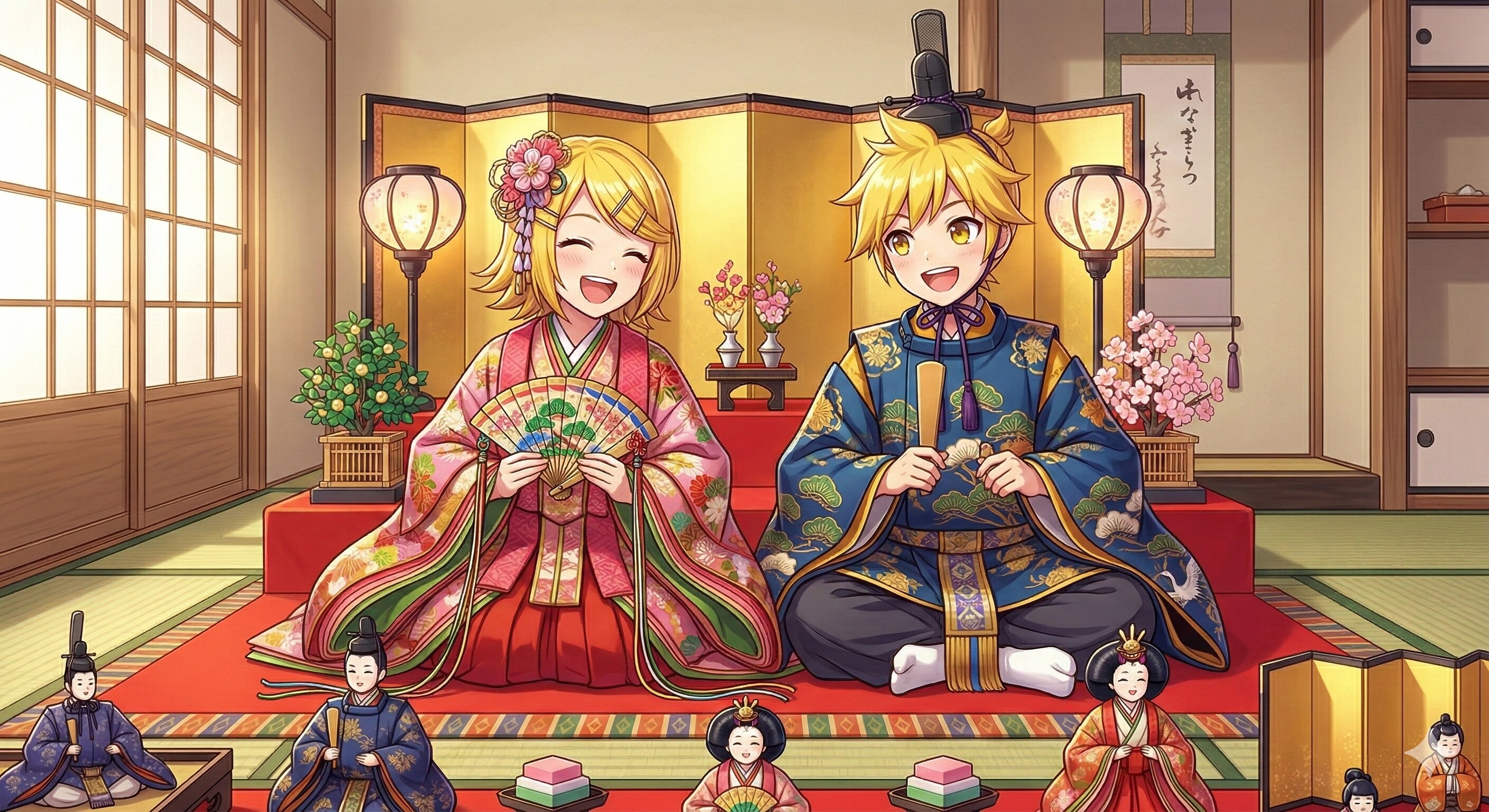 ひな人形コスプレのリンさんとレン君✨ | の人気AIイラスト・グラビア