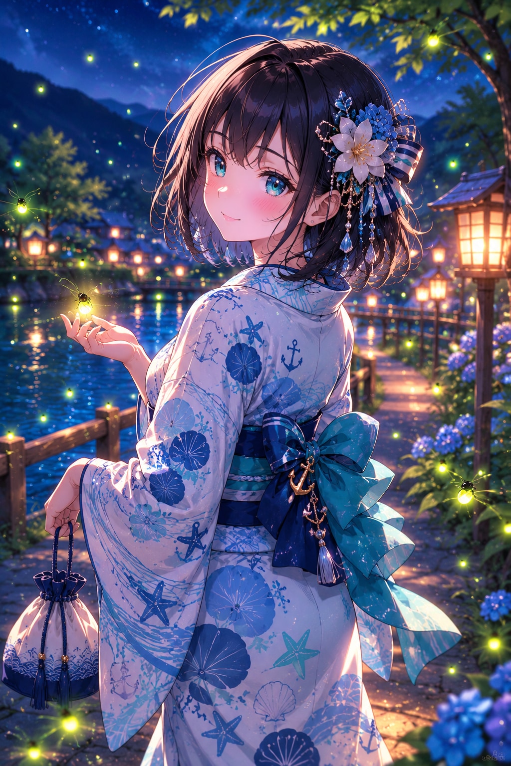 初夏の水辺と蛍