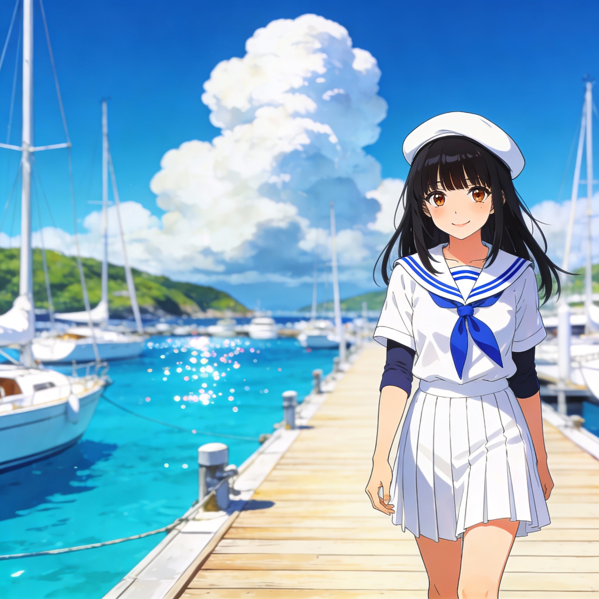 ヨットハーバーの少女 | の人気AIイラスト・グラビア