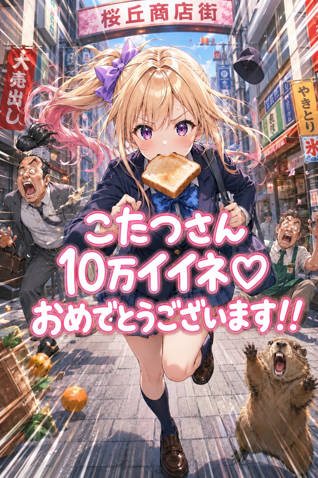 お祝いトーストランニング😆サイドポニーテールちゃん🩷