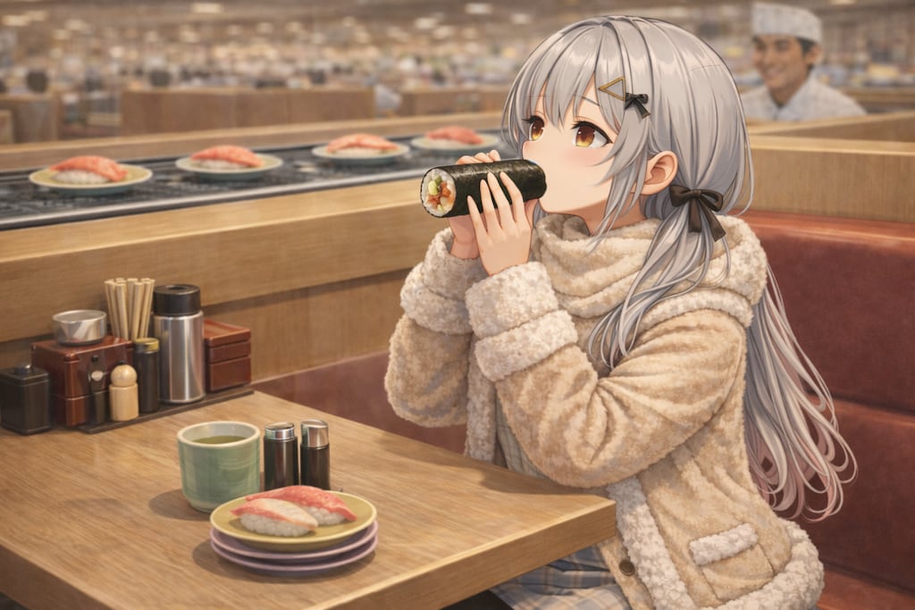 時期の過ぎた恵方巻と冬の回転寿司店― 配信風シーン＆衣装設定集