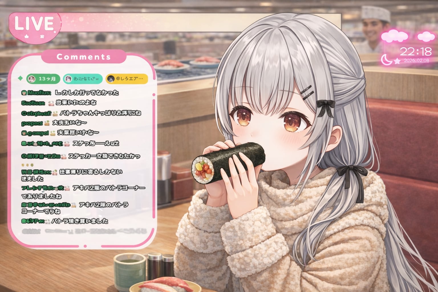 時期の過ぎた恵方巻と冬の回転寿司店― 配信風シーン＆衣装設定集 | の人気AIイラスト・グラビア