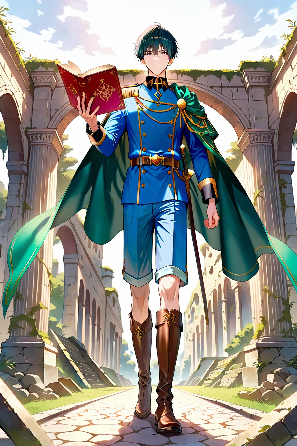 ファンタジーな古代遺跡の前、大きな男性魔導師1-1-1-1-3-4 | の人気AIイラスト・グラビア