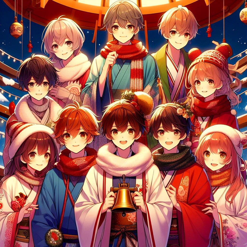 みんなで除夜の鐘っぽいものを鳴らそう★（４枚）レトロモダン街シリーズ83