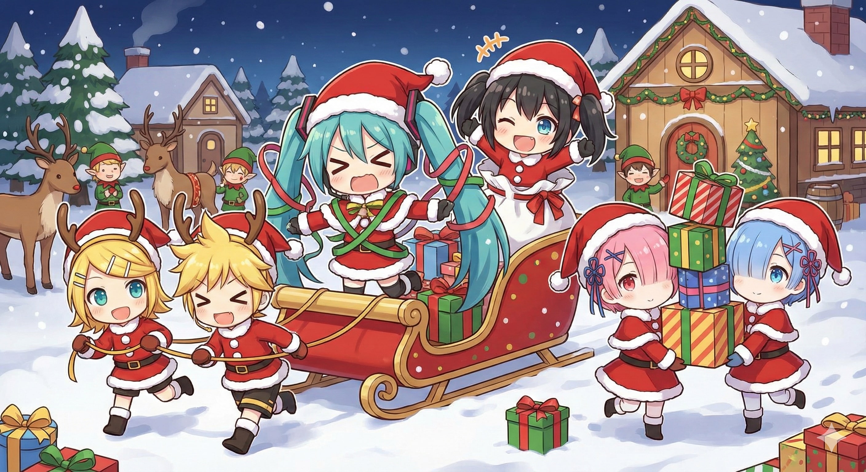 ちびミク サンタ出っ発ぁ～っ♬ | の人気AIイラスト・グラビア