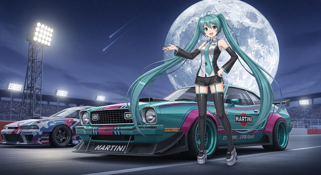 初音ミクとマスタングレーシングカー