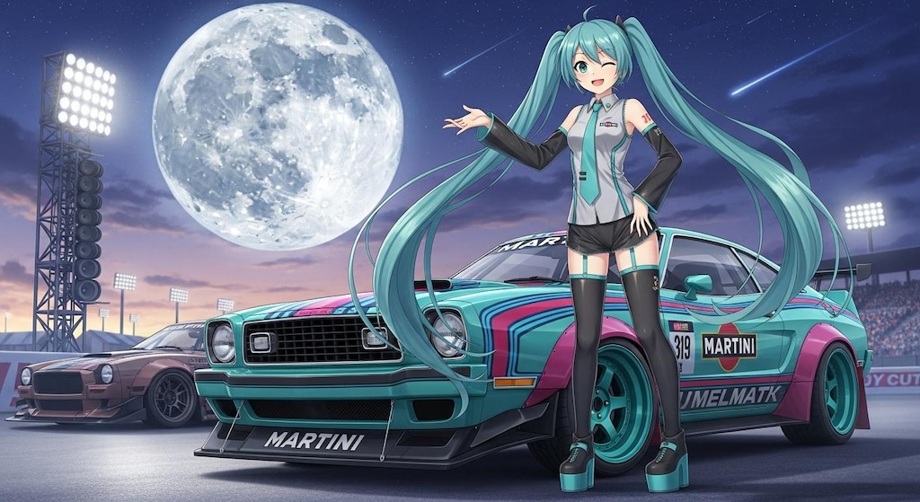 初音ミクとマスタングレーシングカー
