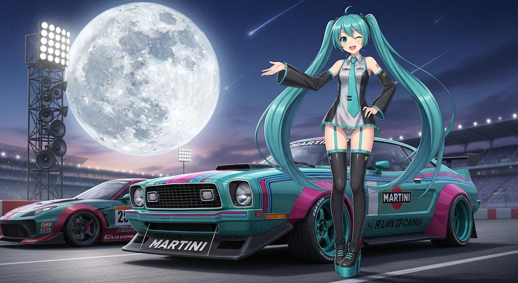 初音ミクとマスタングレーシングカー