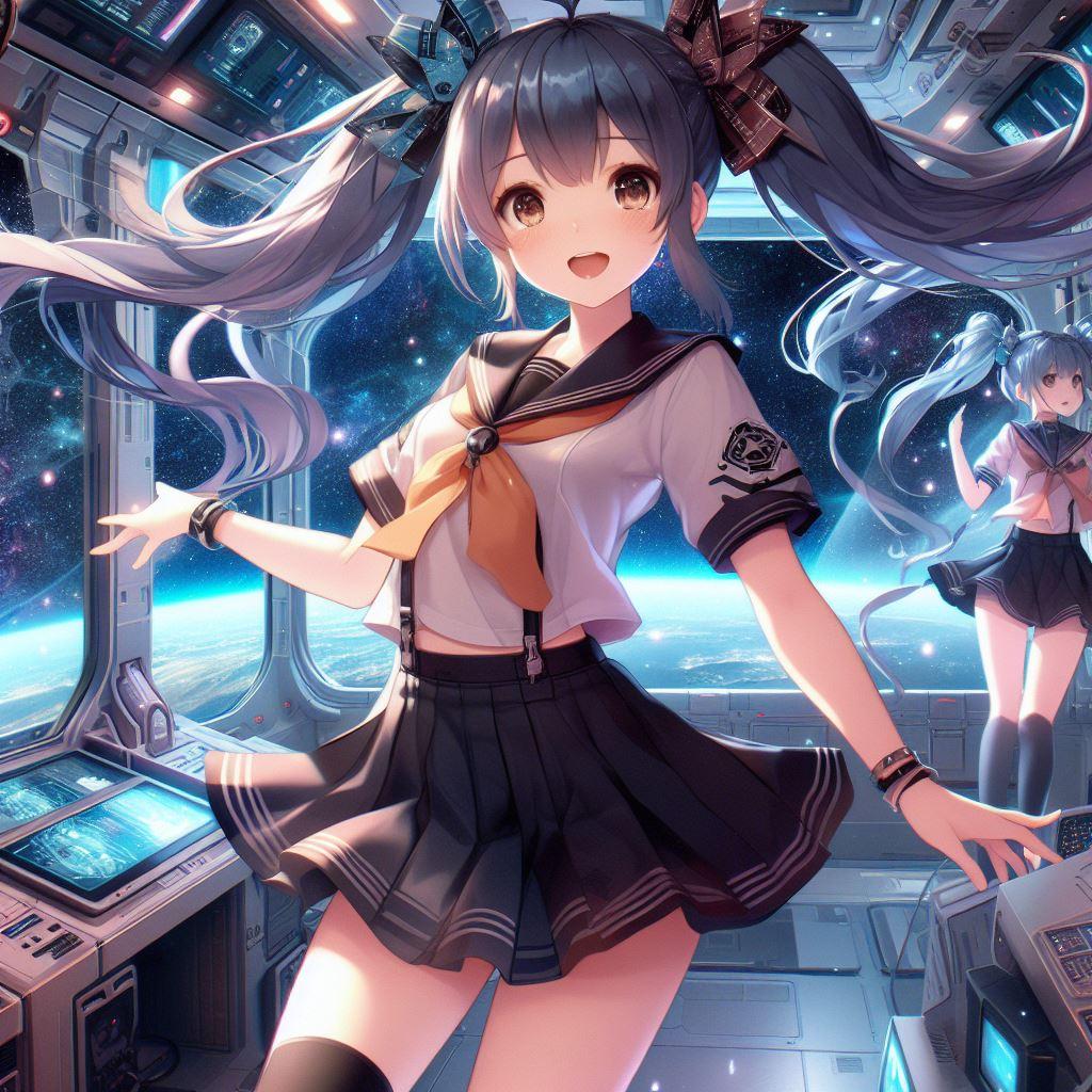 働く女子高生（宇宙ステーション搭乗員）