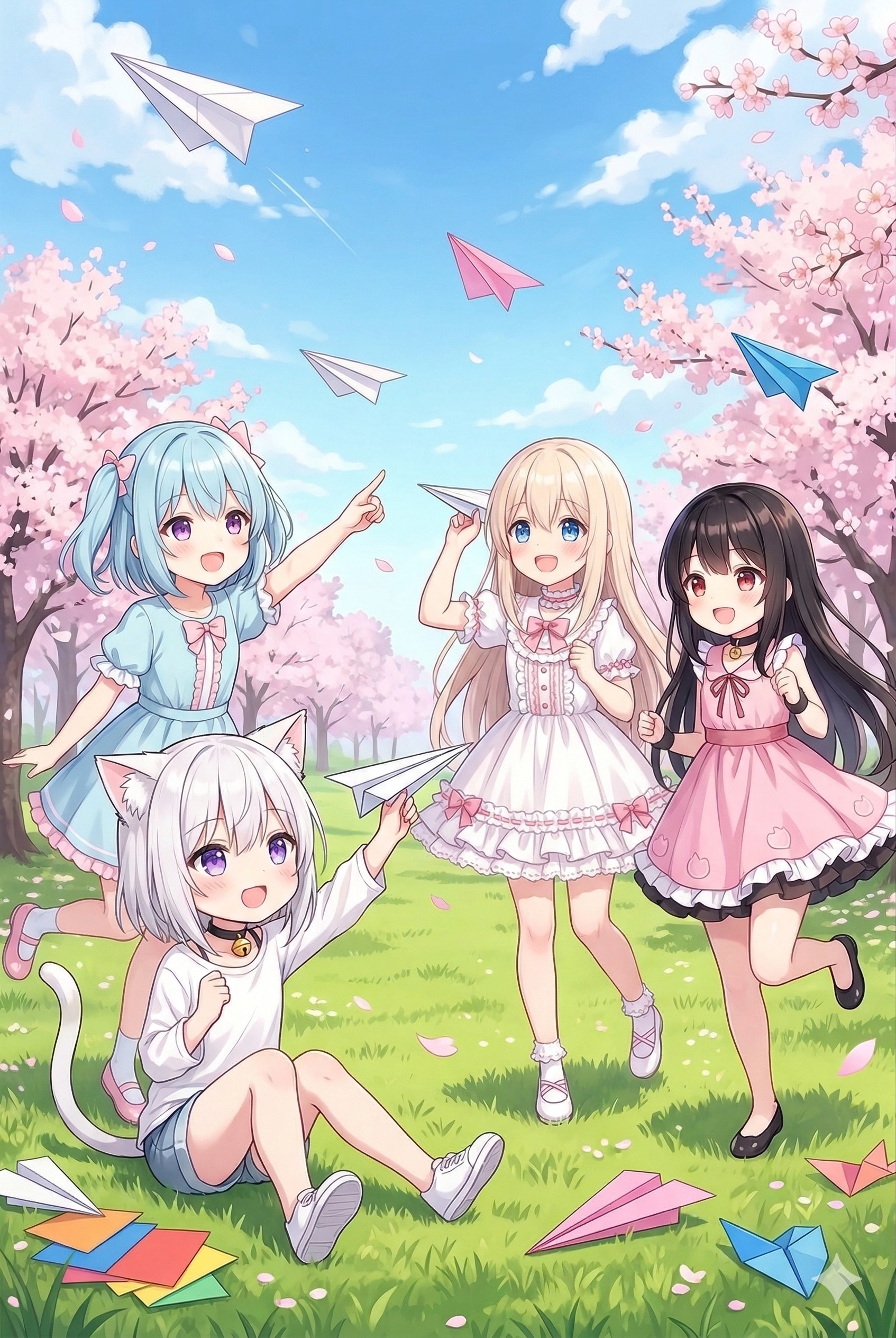 みんなで紙飛行機日和 | の人気AIイラスト・グラビア