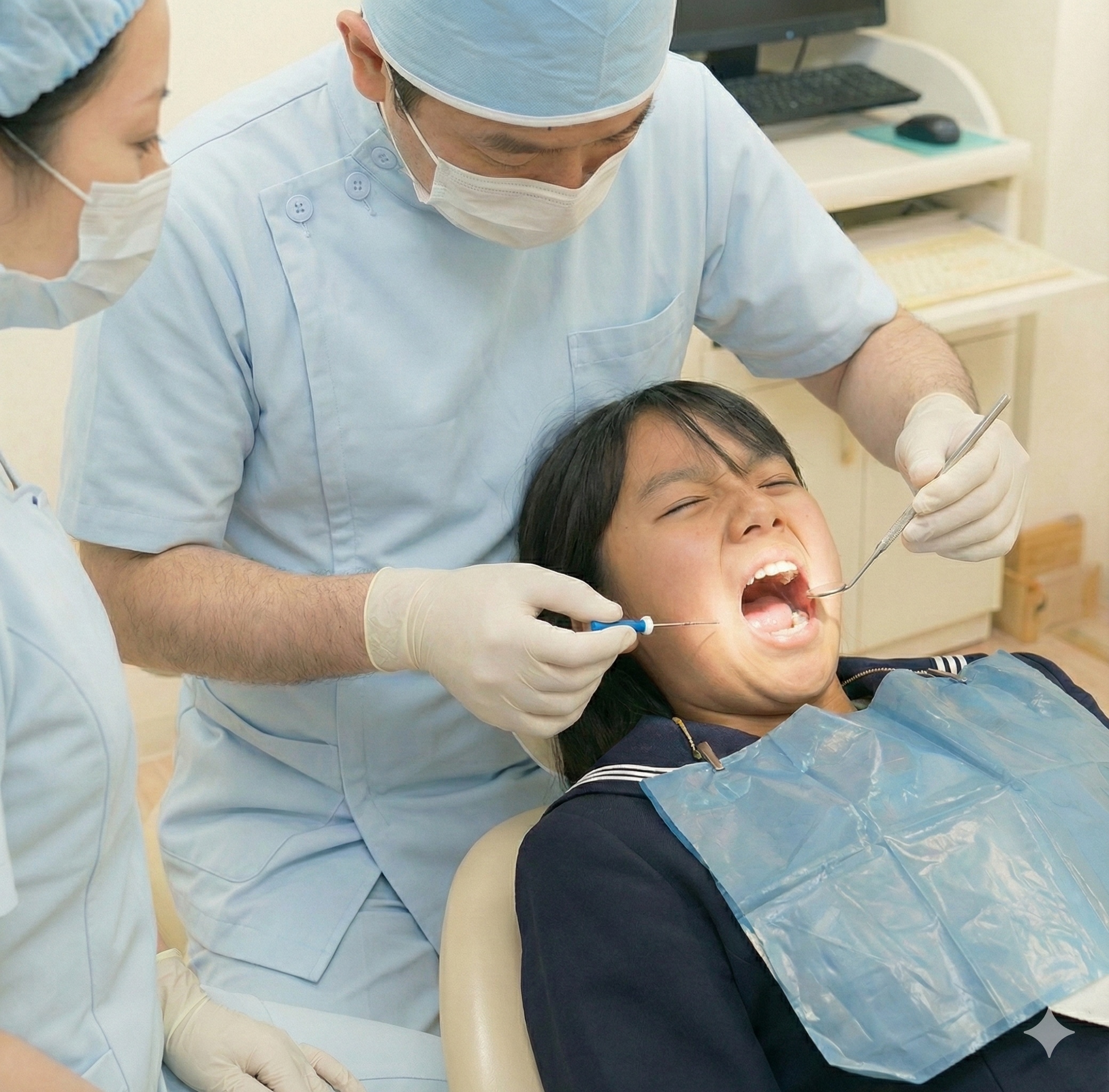 根管治療をされる直前の女子高生