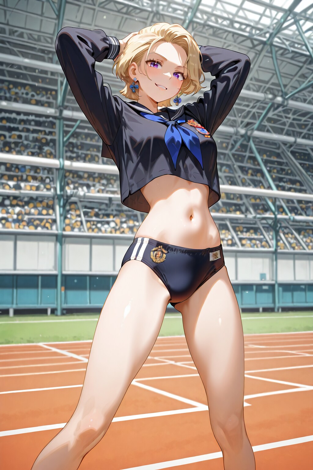 ブリティッシュバーオーナーのセーラー服へそ出し陸上ブルマ