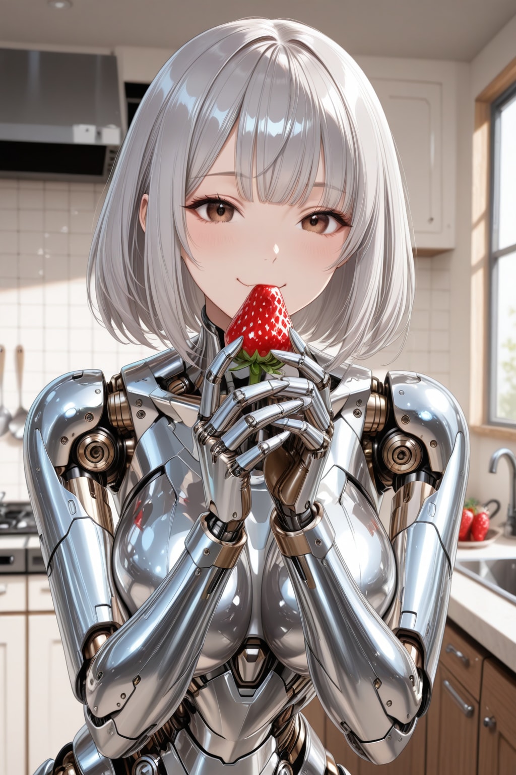 イチゴを食べる