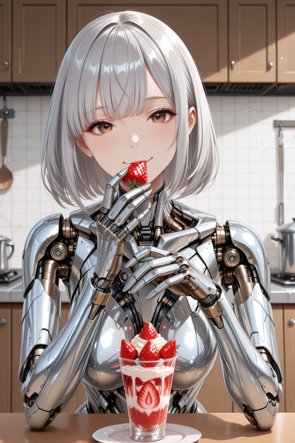 イチゴを食べる