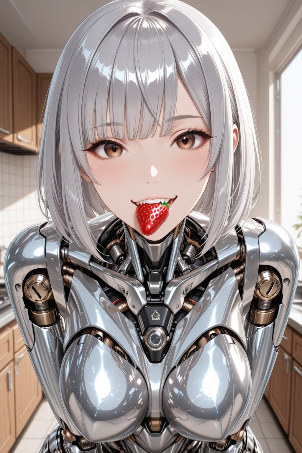 イチゴを食べる