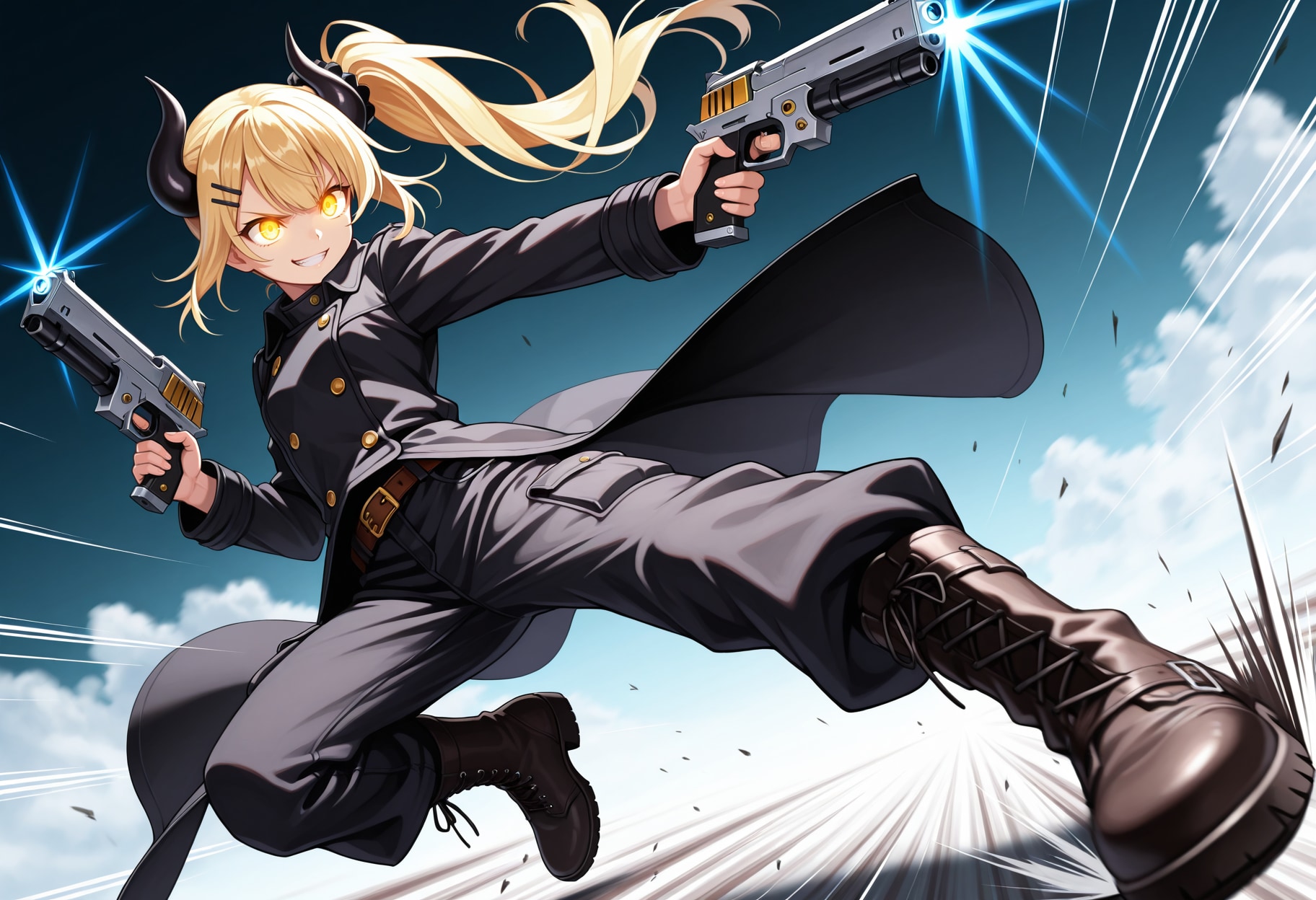 ガンカタ二丁拳銃な女鬼高生さん | の人気AIイラスト・グラビア