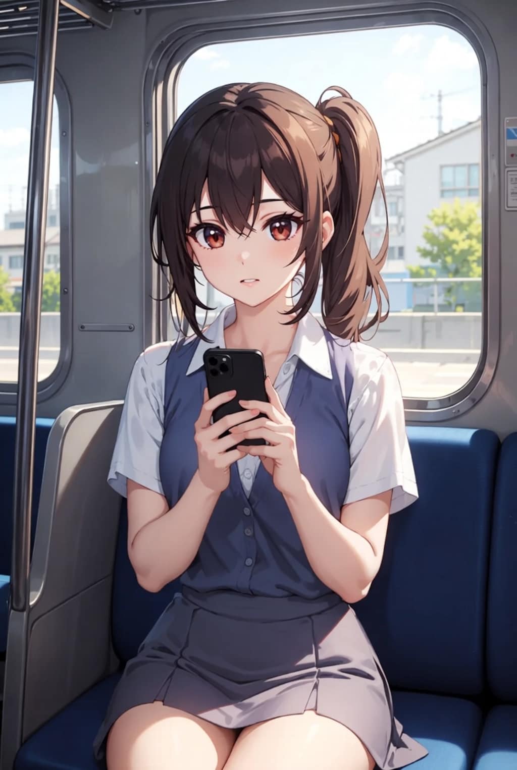 電車内でスマホ操作中