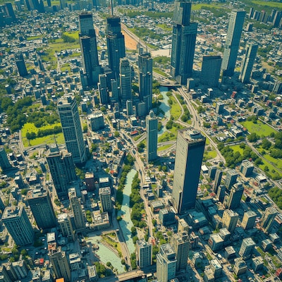 シティグラム:緑の川と影のダンス/スマホ壁紙アーカイブ