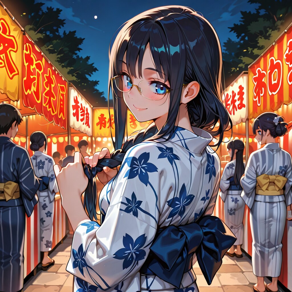 夏祭り髪を編む