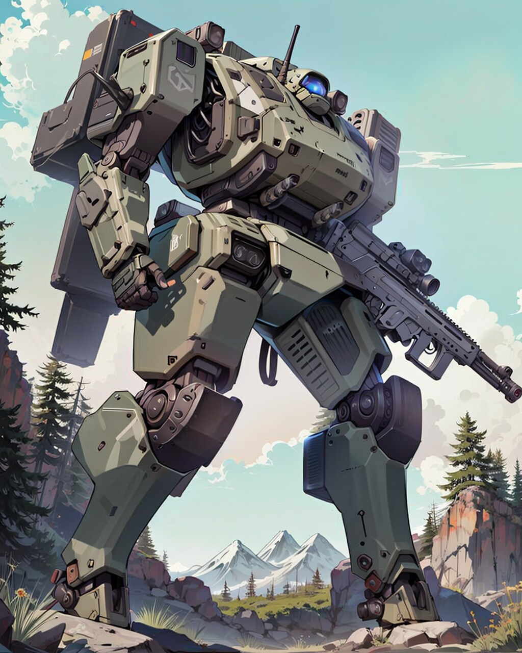 山岳地帯の軍用ロボット