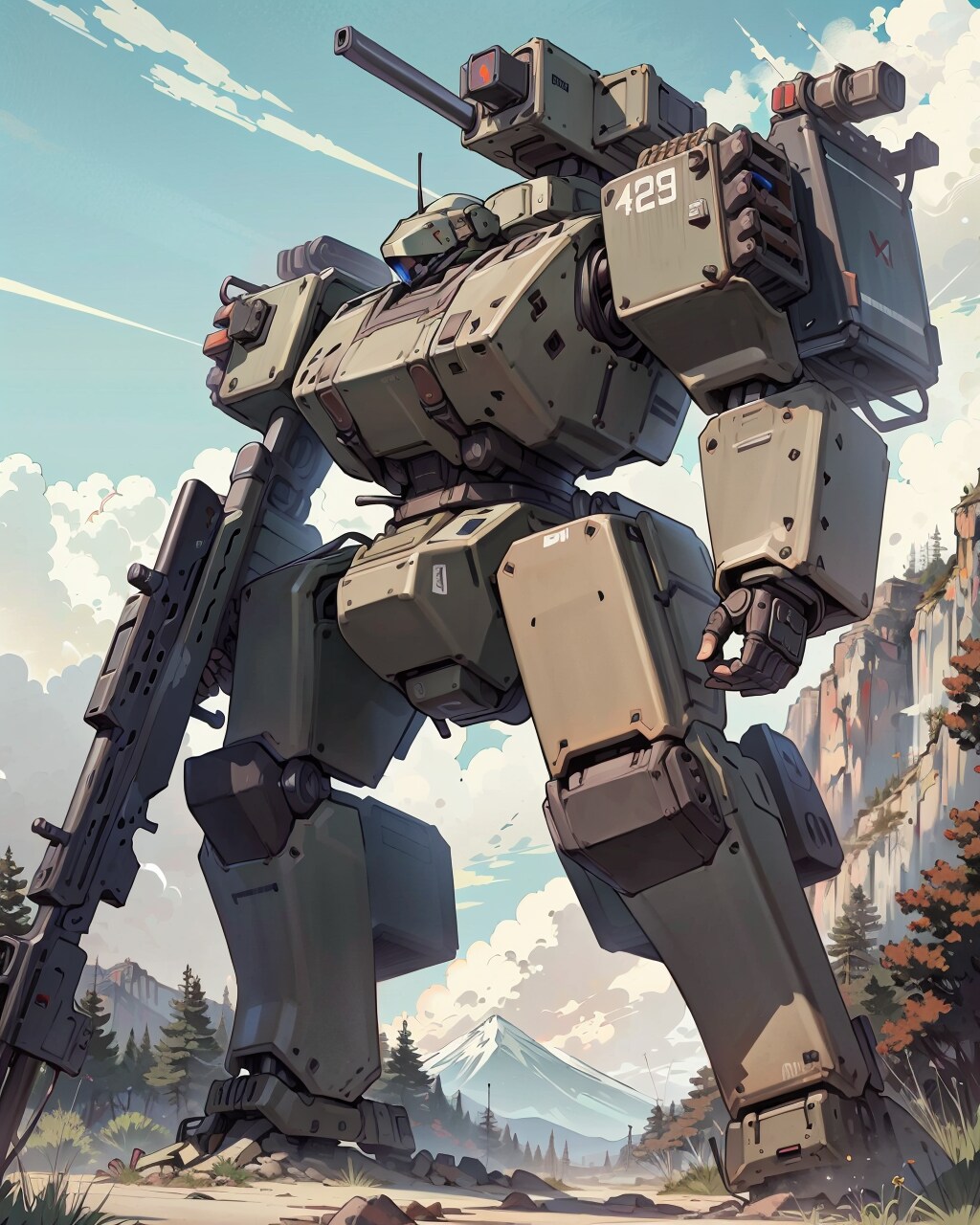 山岳地帯の軍用ロボット
