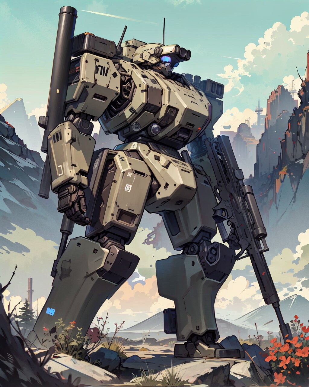 山岳地帯の軍用ロボット