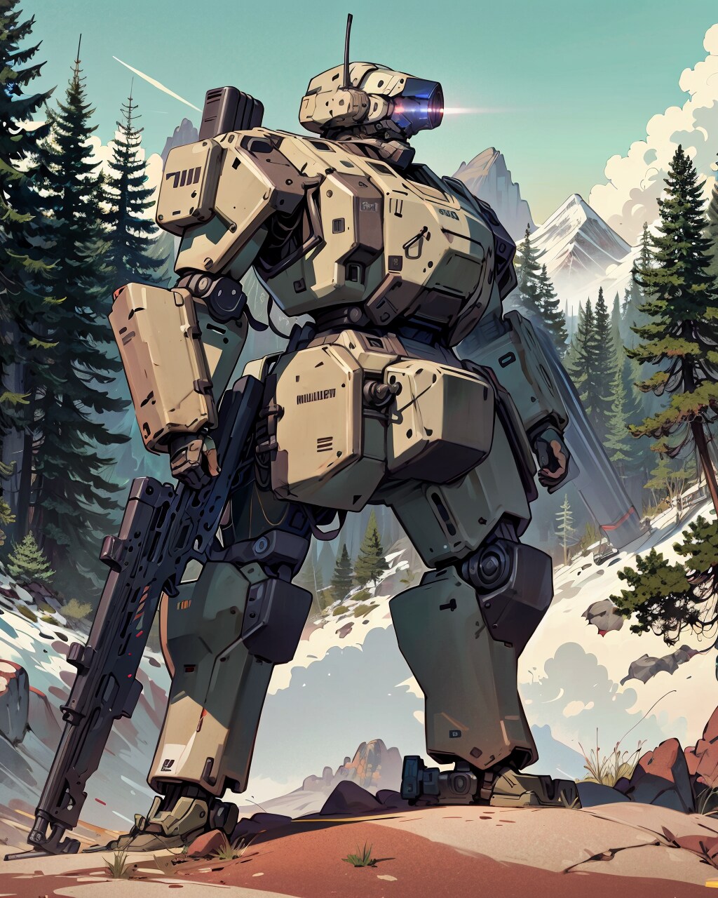 山岳地帯の軍用ロボット