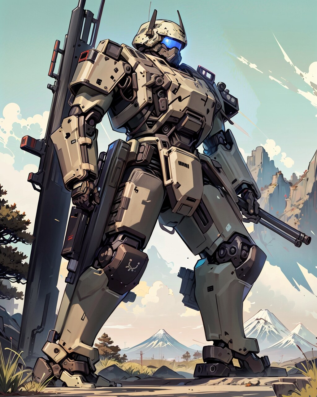 山岳地帯の軍用ロボット