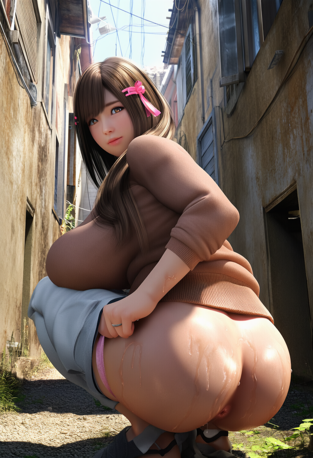 野外でお尻を晒させる