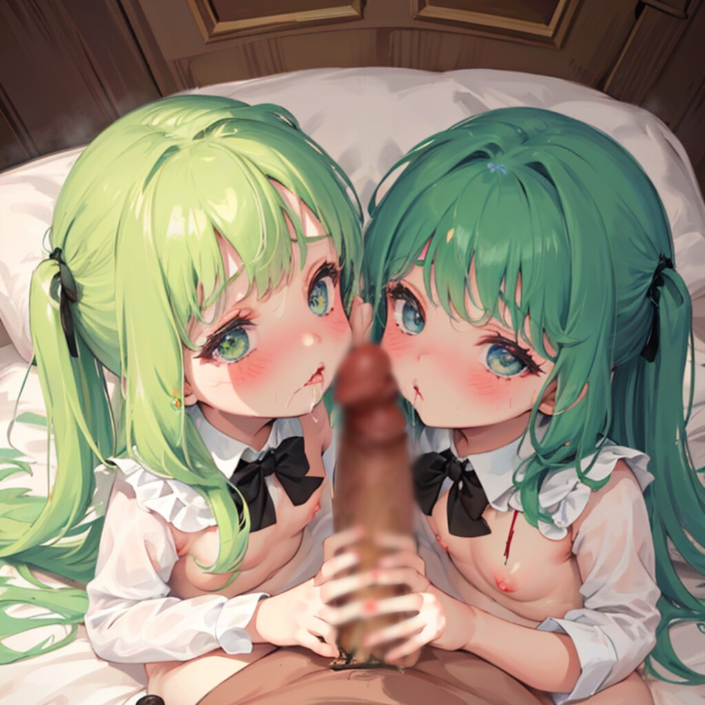 緑髪ダブルフェラ