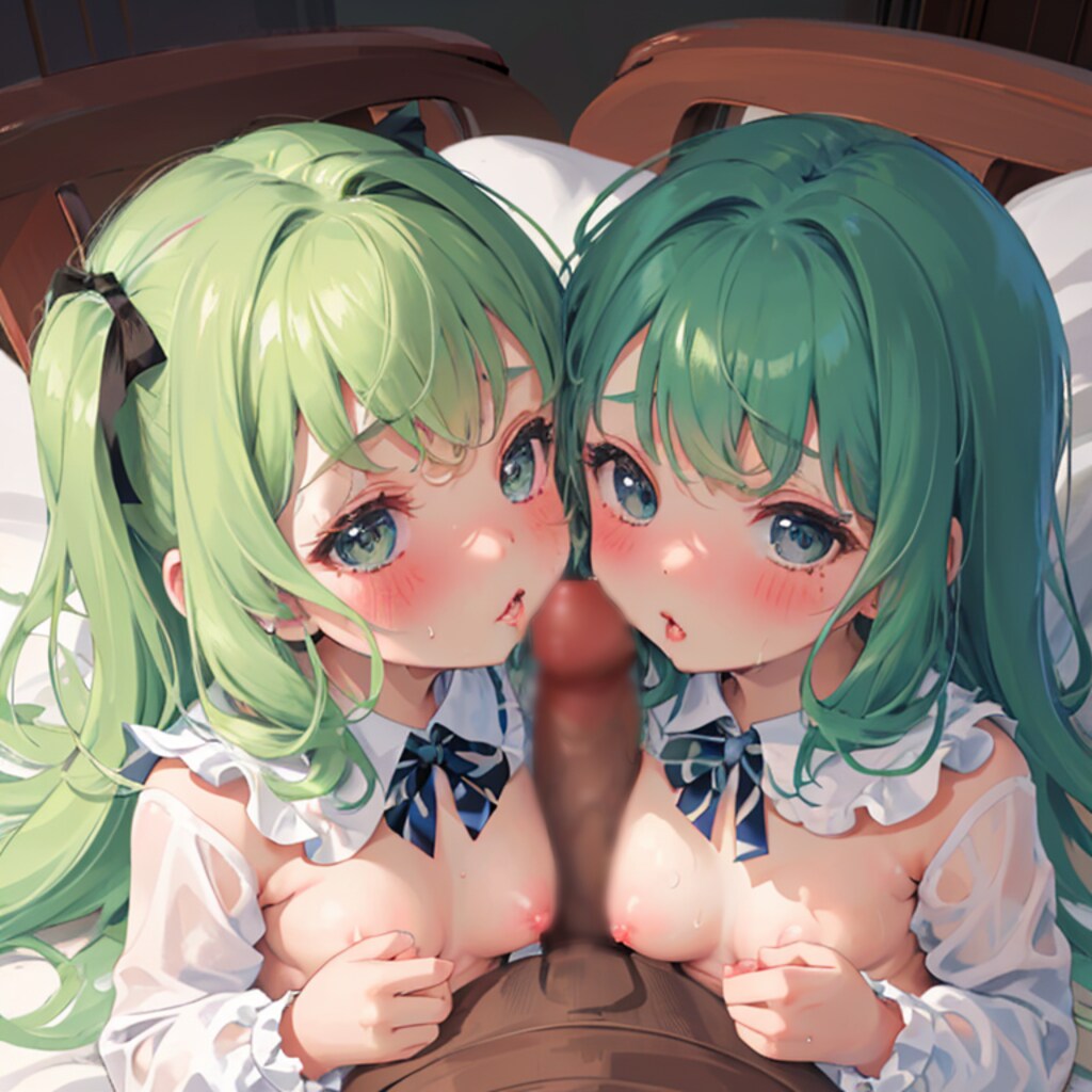 緑髪ダブルフェラ