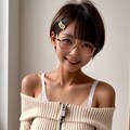 オフショルダーの丸メガネ少女 5枚目