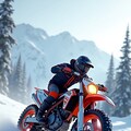 雪がある場所で走るモトクロスバイク　秋の紅葉の中、走るモトクロスバイク 2枚目