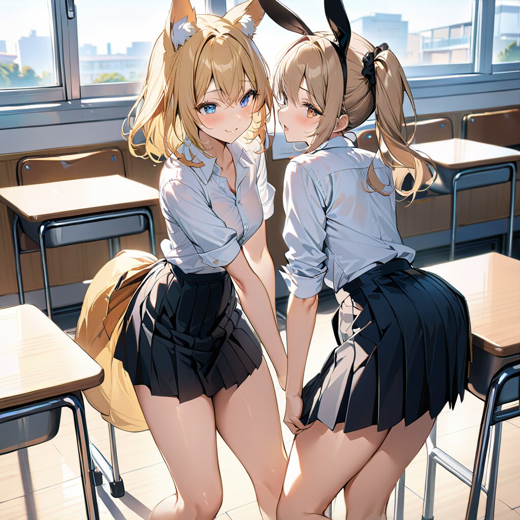 スカートを捲りあう女子