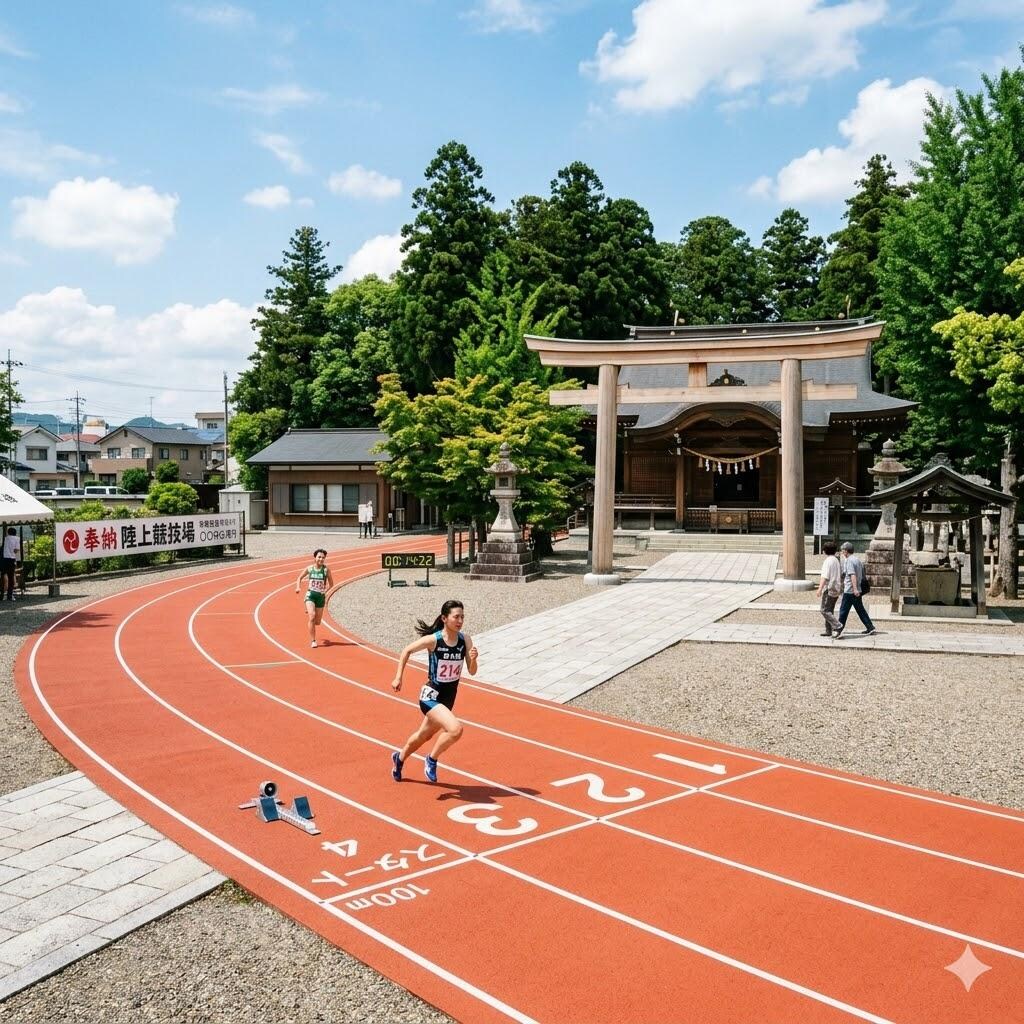 陸上競技場を兼ねた神社
