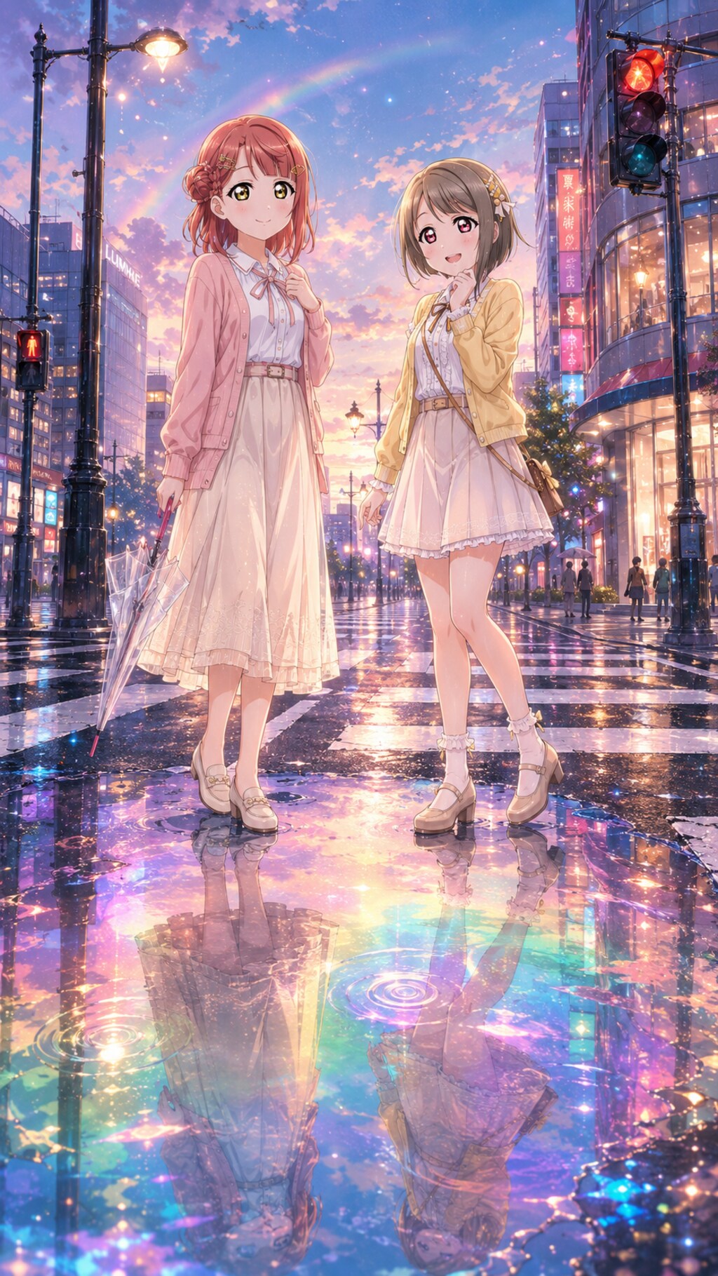 【街×幻想シリーズ】雨上がりの横断歩道と虹色の水溜まり【4/4】