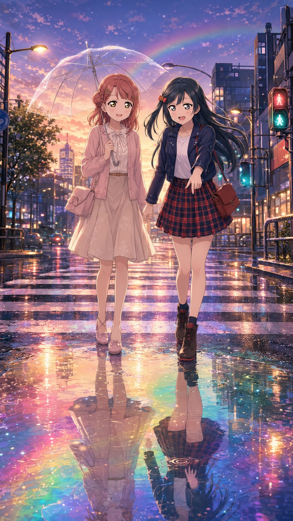 【街×幻想シリーズ】雨上がりの横断歩道と虹色の水溜まり【4/4】