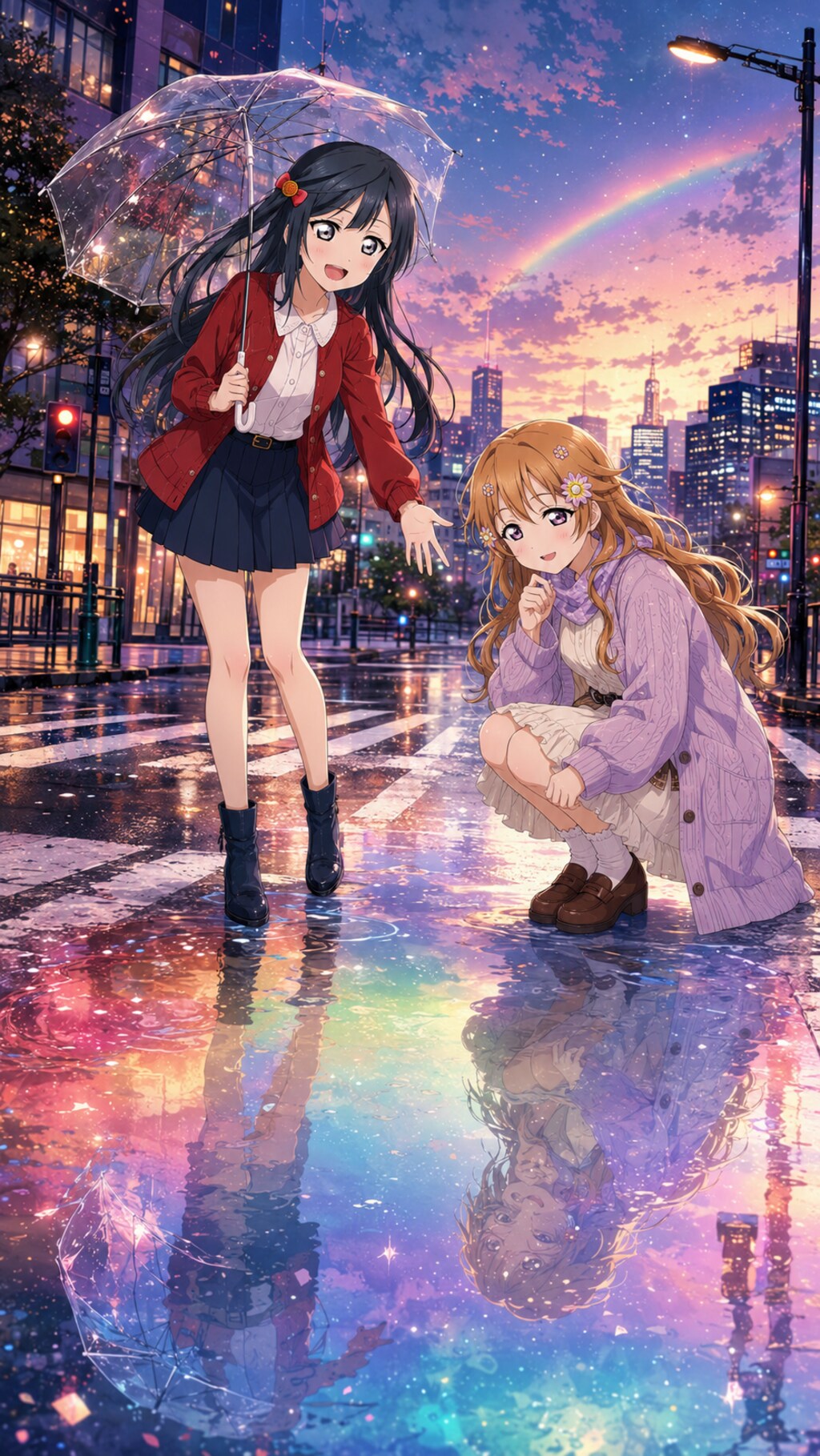 【街×幻想シリーズ】雨上がりの横断歩道と虹色の水溜まり【4/4】