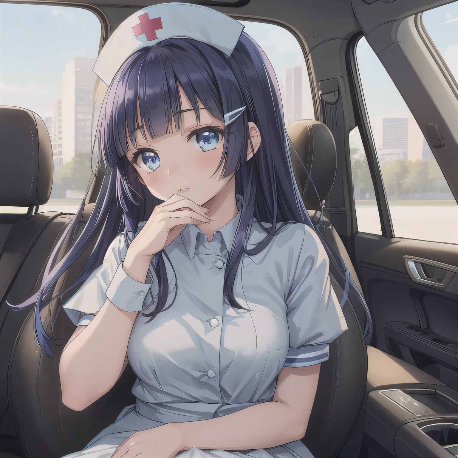 紫髪ロングで車内の少女３ | の人気AIイラスト・グラビア